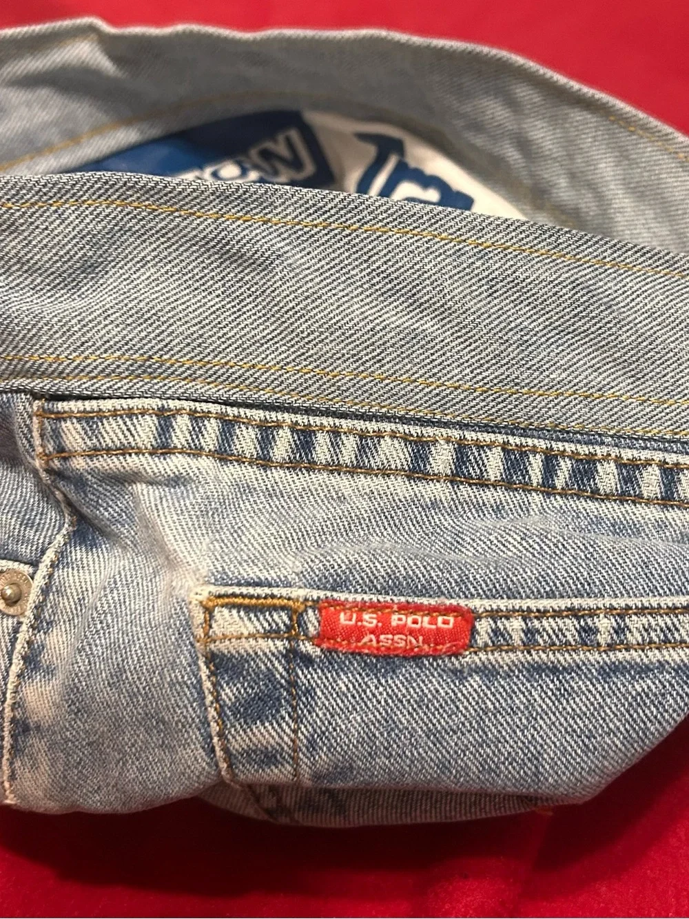 Vintage Club Light Blue Denim Messenger Bag with White Print